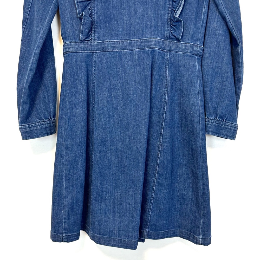Madewell | Denim Ruffle Button Front Mini Dress Size 0 - Picture 7 of 9